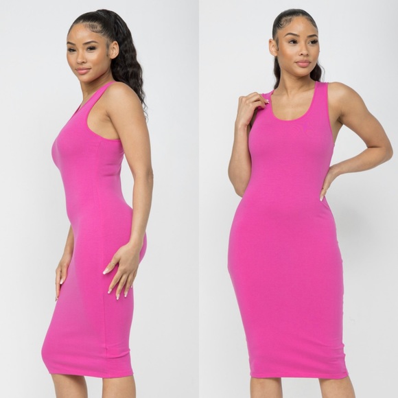 Fuchsia stretchy sleeveless midi dress - Picture 3 of 4